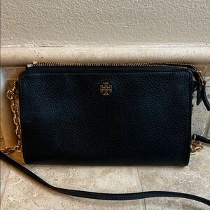 Tory Burch Black Leather Crossbody with Gold Accents